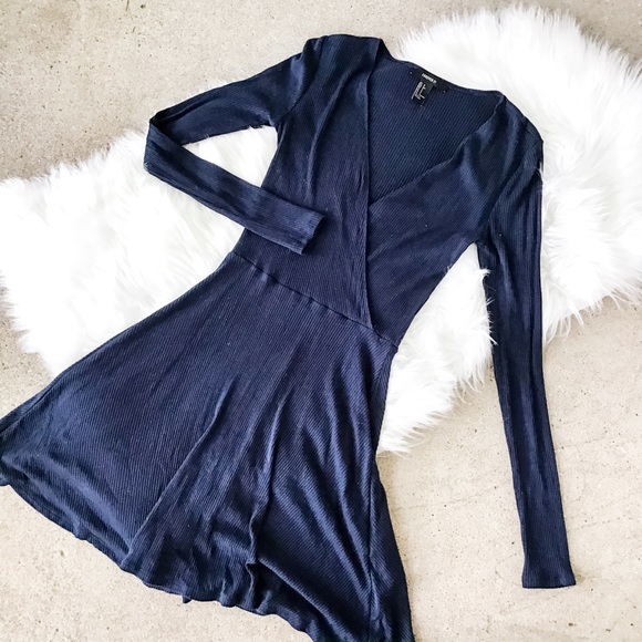 Forever 21 Dresses & Skirts - Forever 21 Dark Blue Surplice Longsleeve Dress